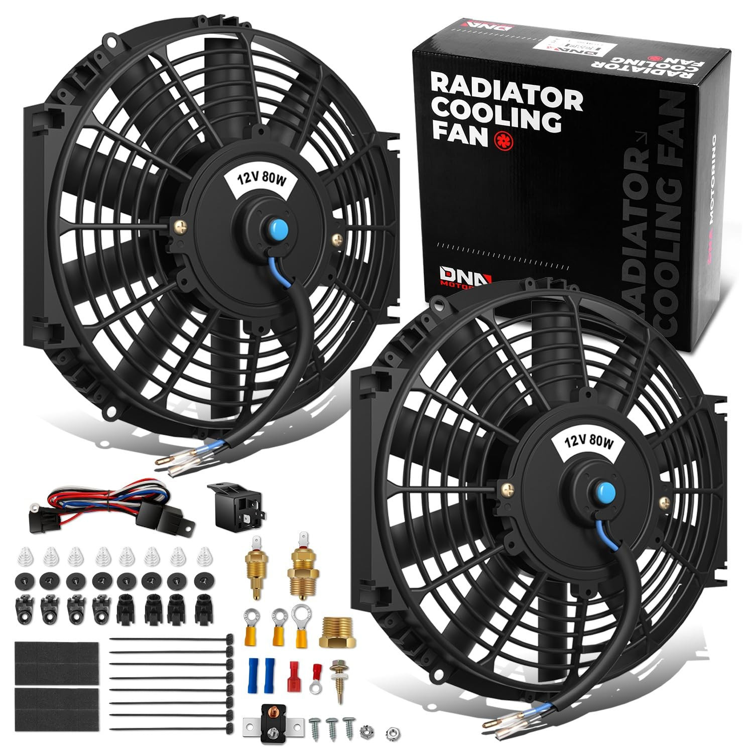 2PCS 12 Inch Universal Slim Electric Radiator Cooling Fan with Thermostat Relay