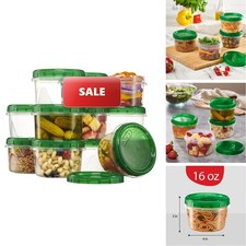 PLASTICPRO 12 Pack Twist Cap Food Storage Containers Green Screw On Lid- 16 Oz picture