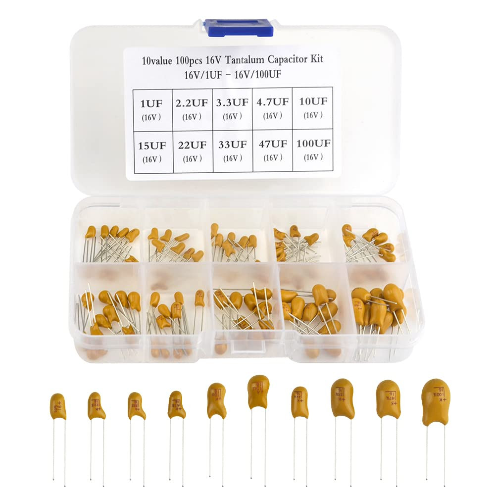 100 PCS 10 Value 16V 1Uf100Uf Tantalum Capacitor Assorted Kit with Box