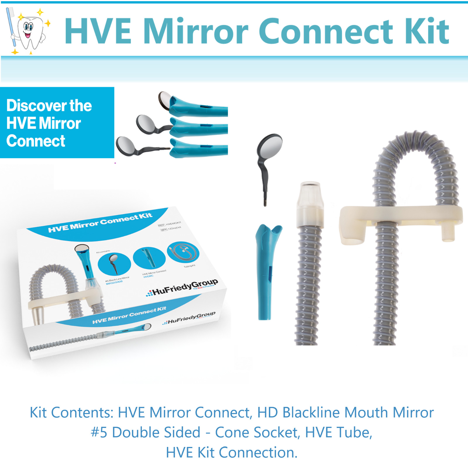 Dental HVE Mirror Connect Kit Refill, Connector HuFriedy Purevac Type Swivel