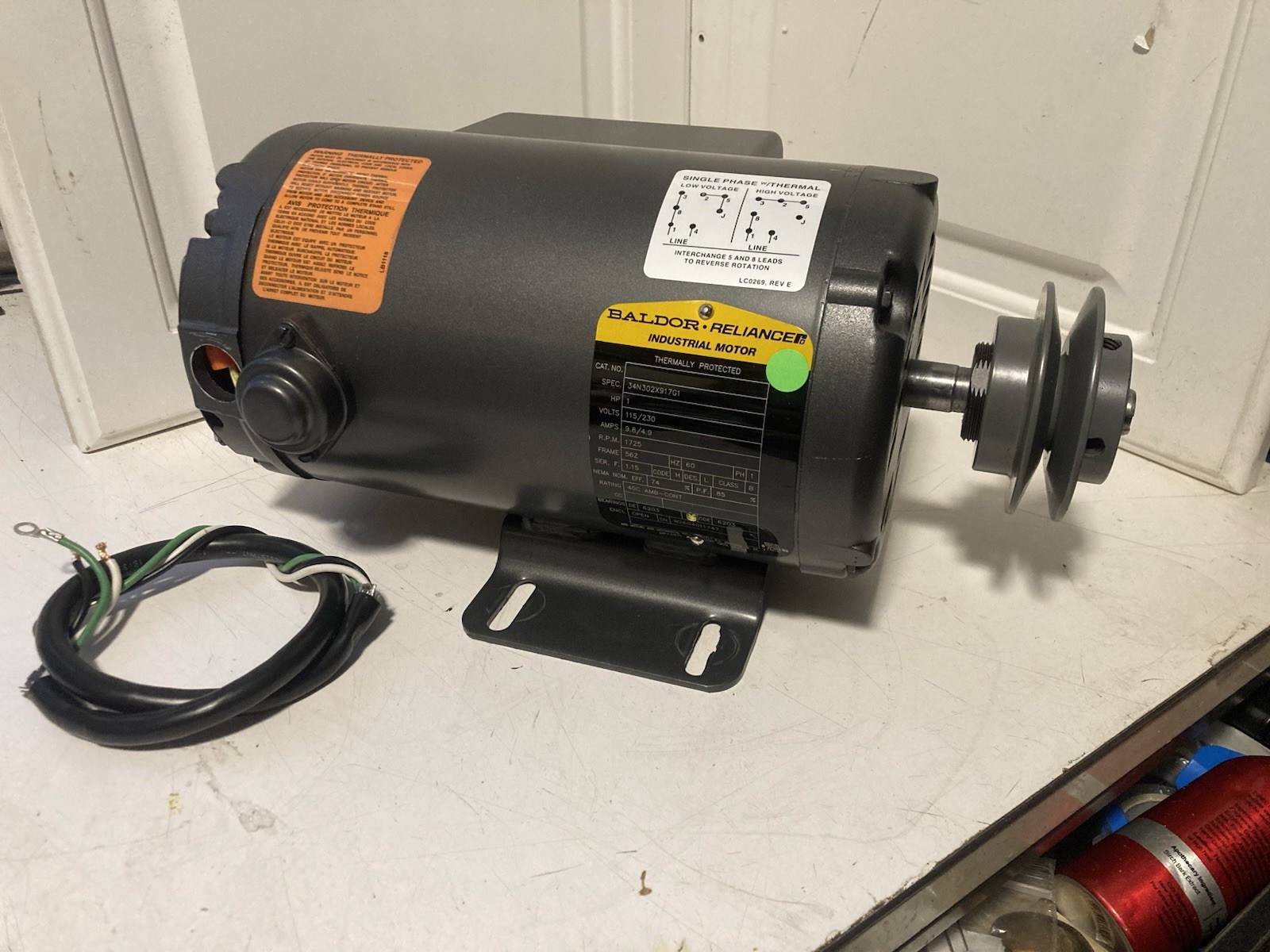 Baldor Reliance Industrial 1 HP Motor 115/230V, 1725 RPM Frame 56z, Single Phase