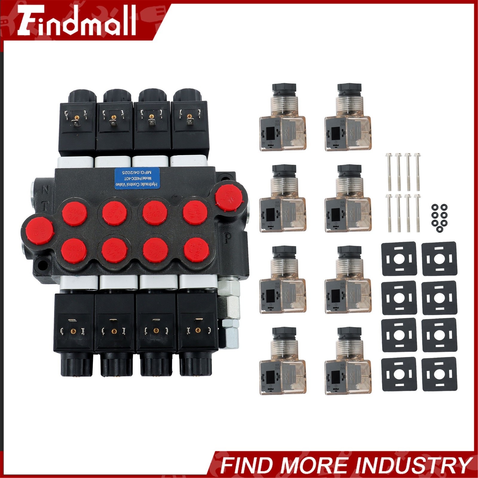Findmall Heavy Duty 4 Spool Hydraulic Control Valve 12V DC 13 GPM 3600 PSI