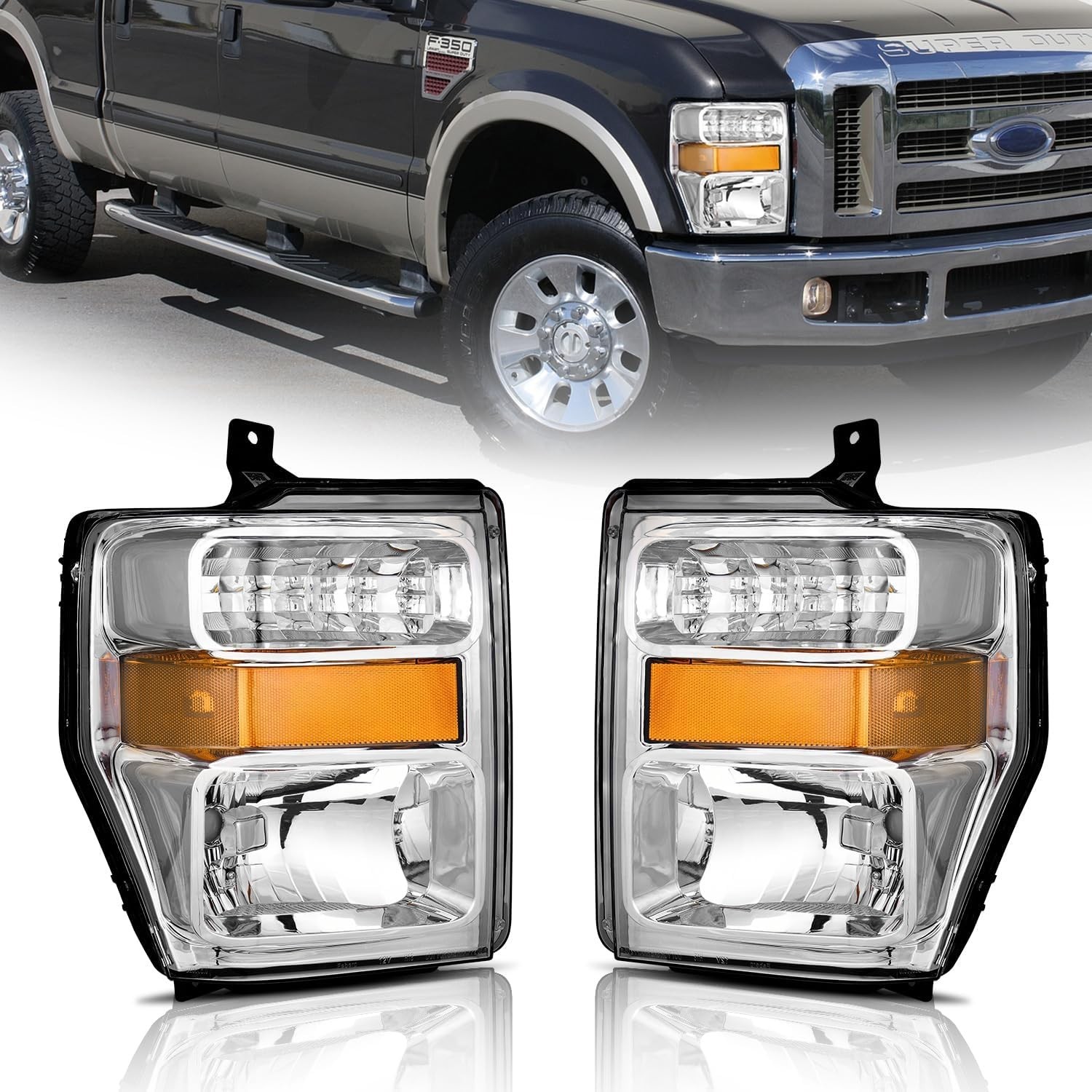 Headlights Assembly for 08-10 Ford F250/F350/F450/F550 Super Duty for 2008-2010