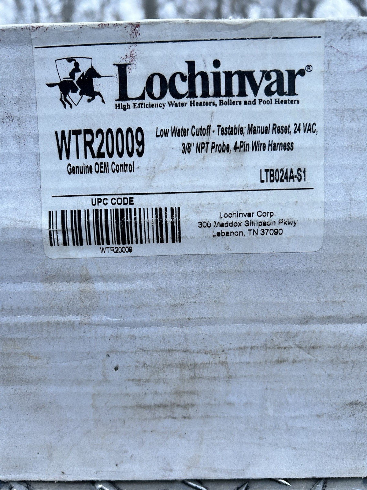 Lochinvar WTR20009 Low Water Cut-Off With Manual Reset, 24 Vac, 3/8¨ NPT Probe