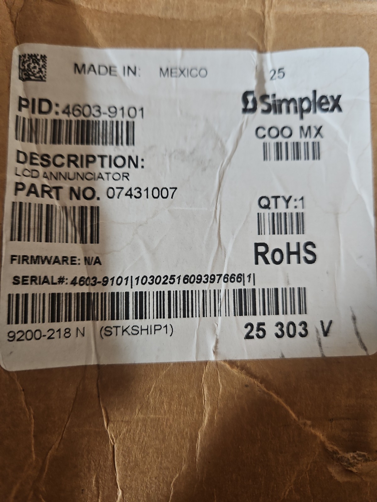 New In Box - Simplex Time Recorder 4603-9101 LCD Remote Annunciator