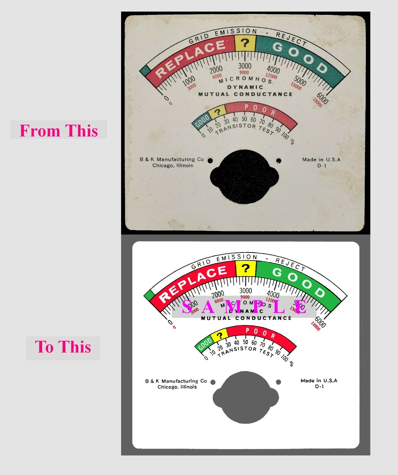 B & K 650 Tube Tester Meter Faceplate ~ Digitally Remastered