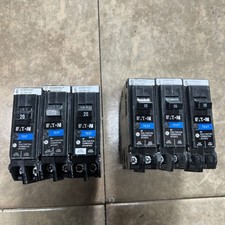 6 x Eaton BRN120DF 20A & 15A Dual Function Breakers Chipped for parts  picture