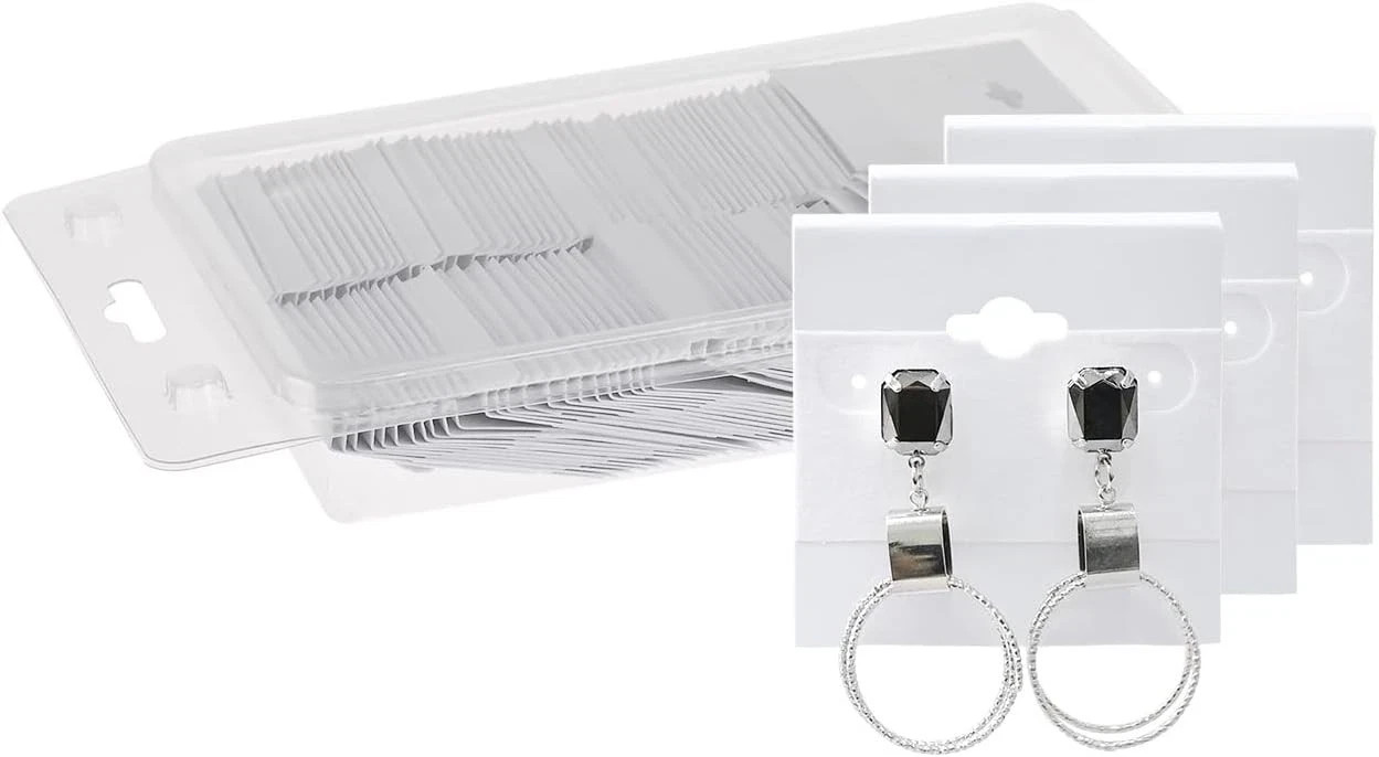 MOOCA Plain 2 x 2 in White Hanging Earring Cards, Velvet Plastic 