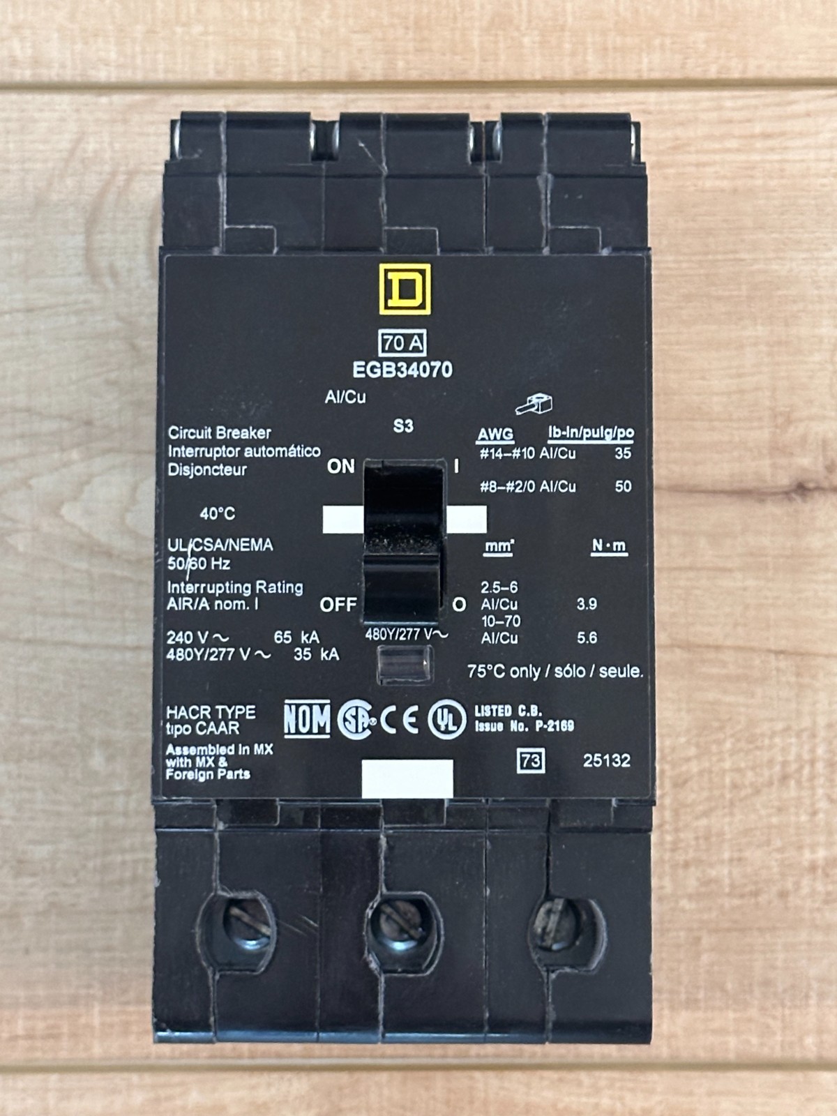 Square D Schneider Electric EGB34070 70A Circuit Breaker 