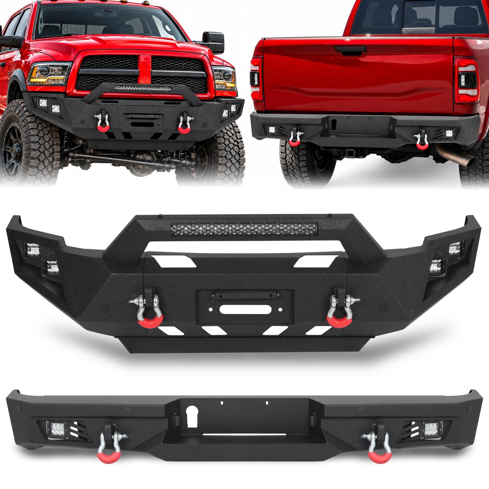 Front Rear Bumper Heavy Duty with LED Lights for Dodge Ram 2500 3500 2010-2018 Front Rear Bumper Heavy Duty with LED Lights for Dodge Ram 2500 3500 2010-2018