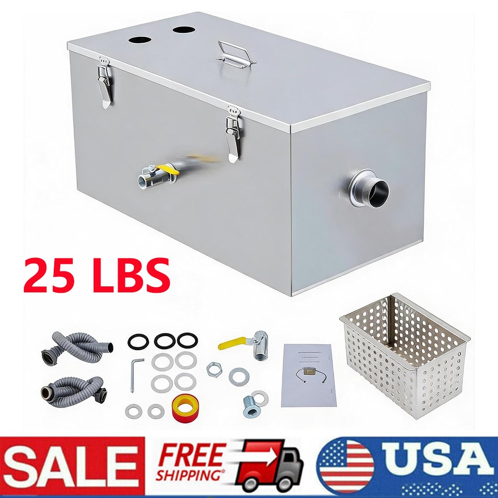 25LB 13GPM Stainless Steel Commercial Restaurant Kitchen Grease Trap Interceptor