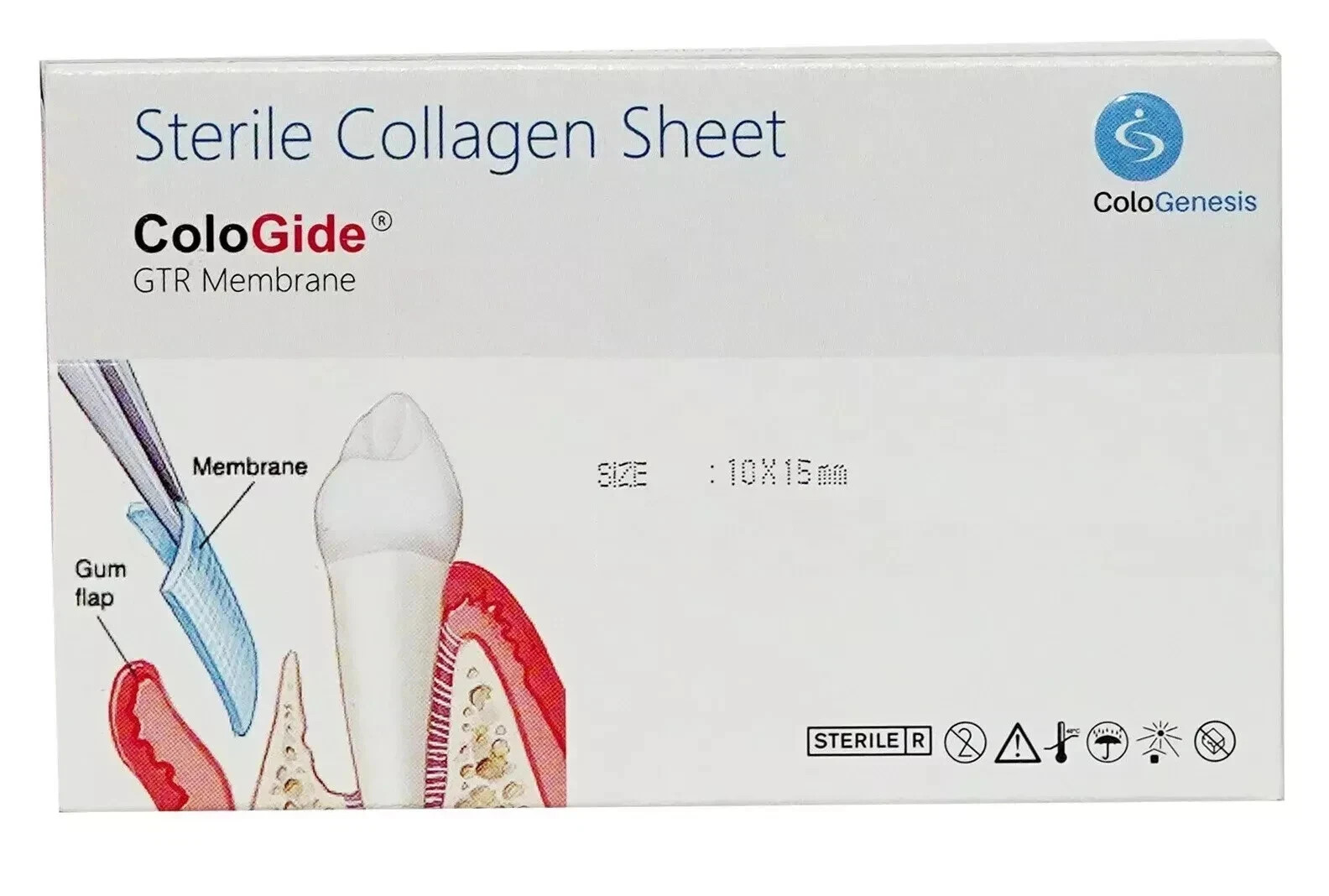 Dental GTR  Membrane 10 x 15mm Pack Of 5 New Colo Gide Sterile Collagen Sheet FS
