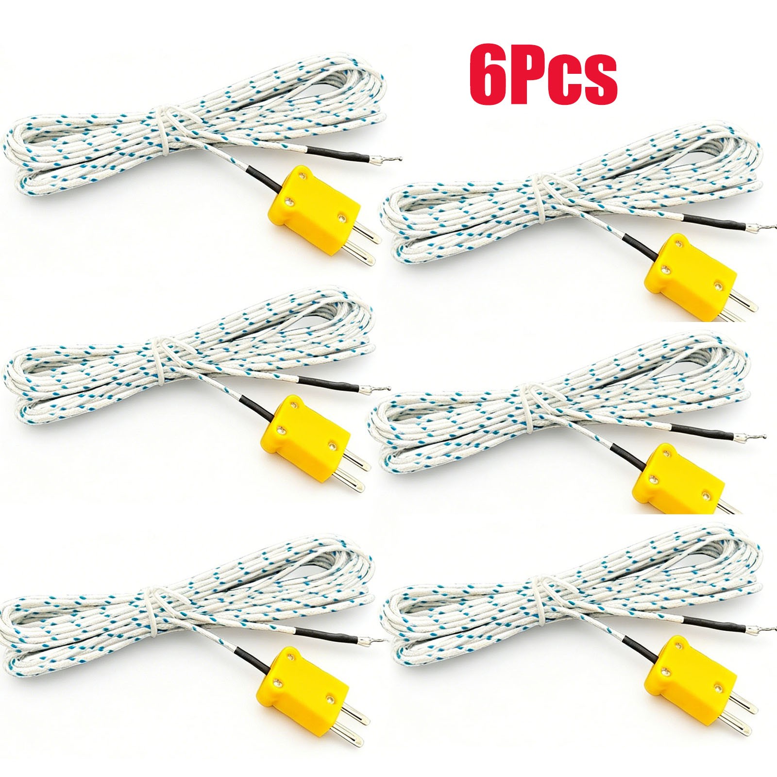 6Pack K Type Mini-Connector Thermocouple Temperature Probe Sensor Cable 6Pack K Type Mini-Connector Thermocouple Temperature Probe Sensor Cable