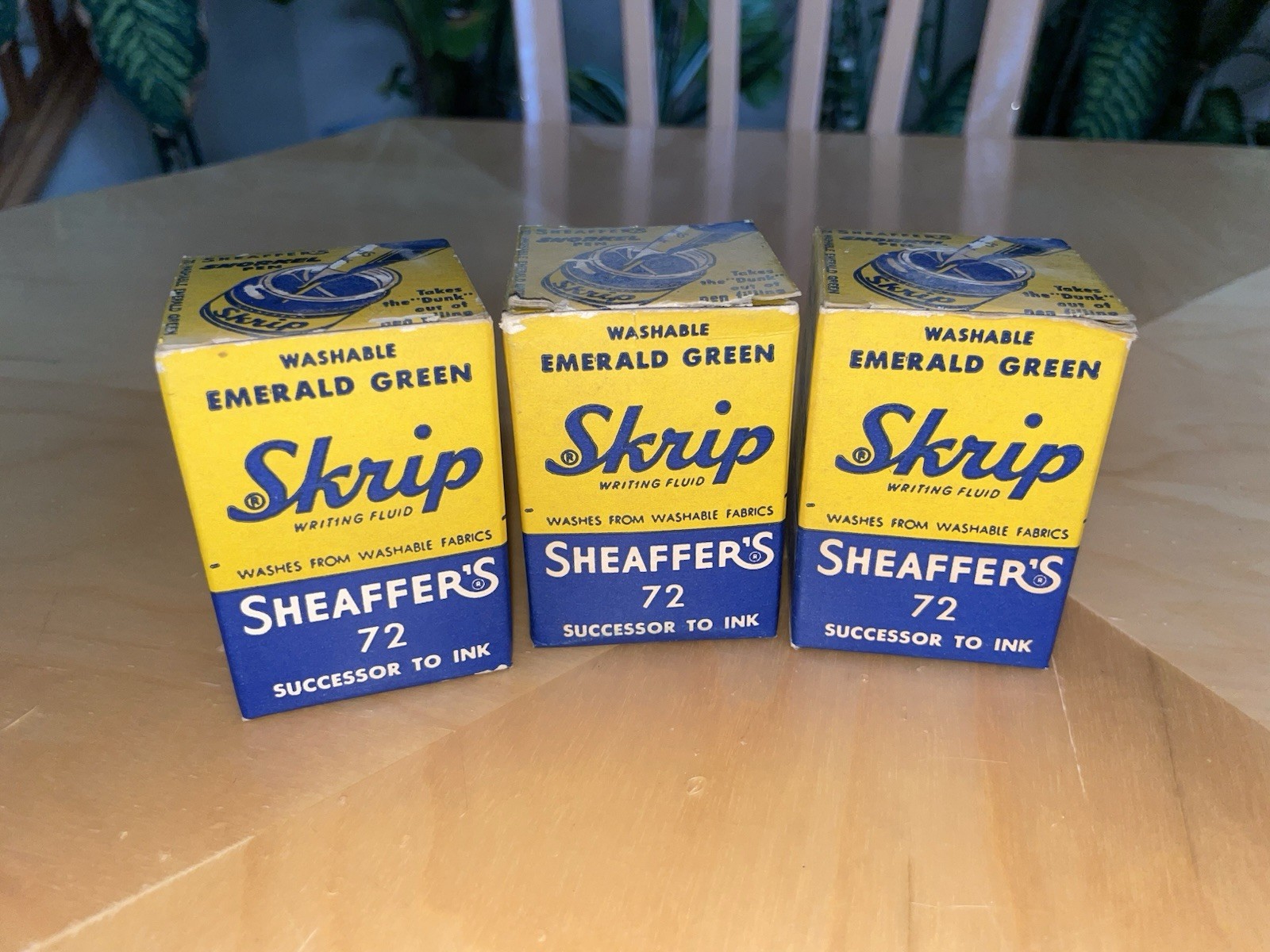 Lot of 3 NOS Vintage Sheaffer Skrip 72 Green Ink Bottles 2 Oz W/ Boxes Washable