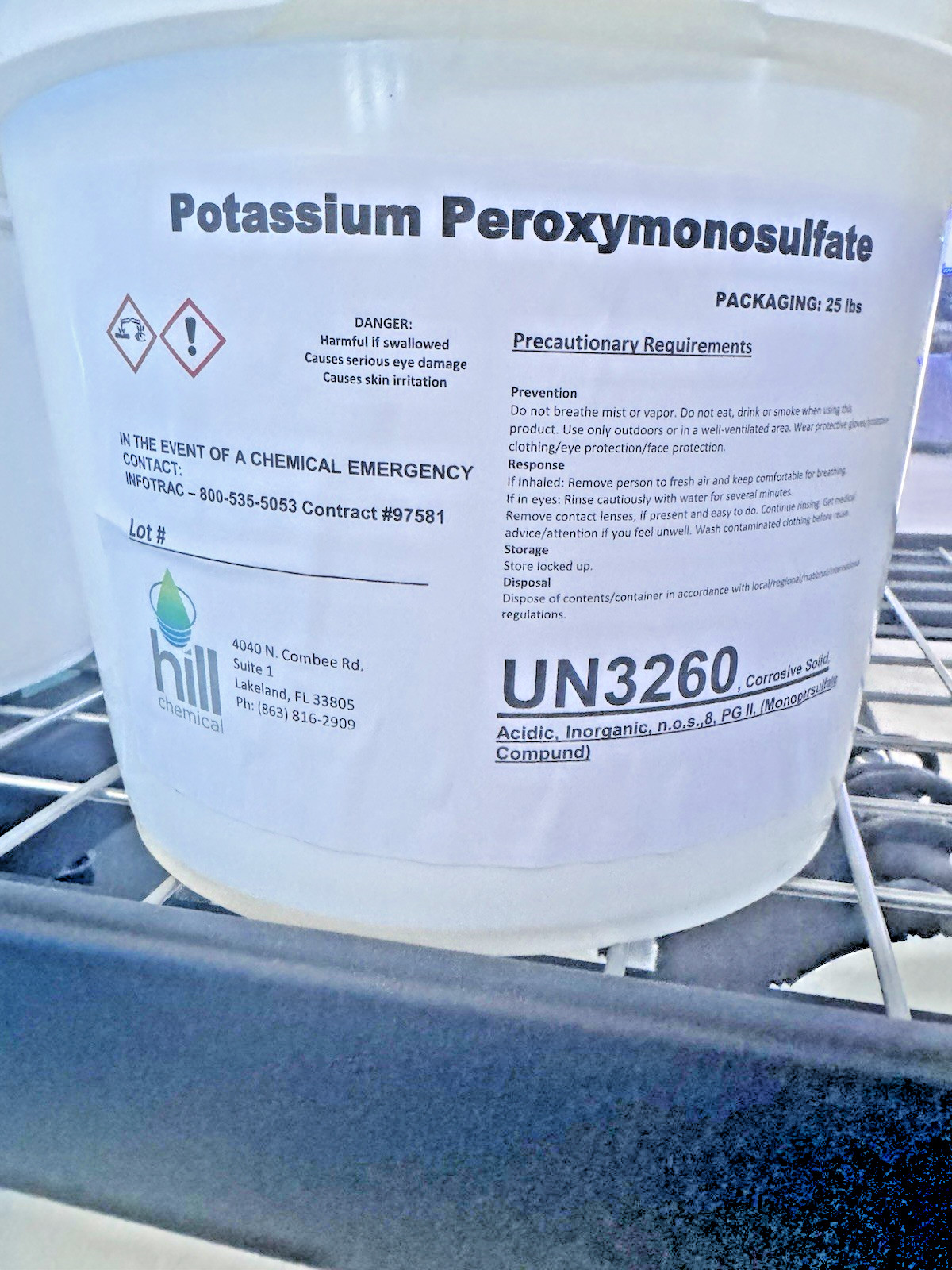 Potassium Peroxymonosulfate 25 lbs UN3260 Chemical Laboratory