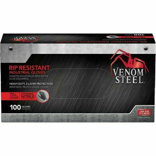 FREE SHIPPING VENOM STEEL Nitrile Gloves Rip Resistant Size Fits Most 100 CT