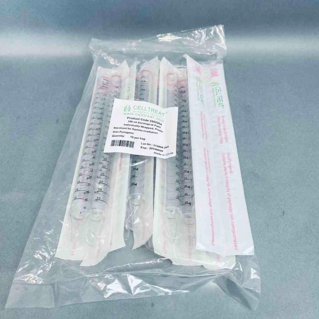 CellTreat Serological Pipette 100 ml Individually Wrapped Total of 50 Pipets