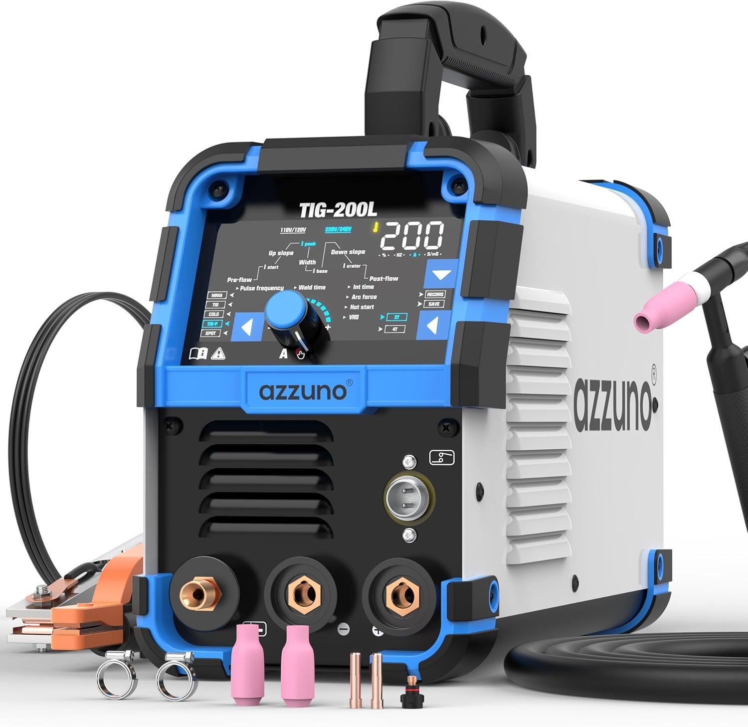 AZZUNO 5-in-1 Cold TIG Welding Machine 200A HF/SPOT/PULSE TIG, Stick 110V/220V