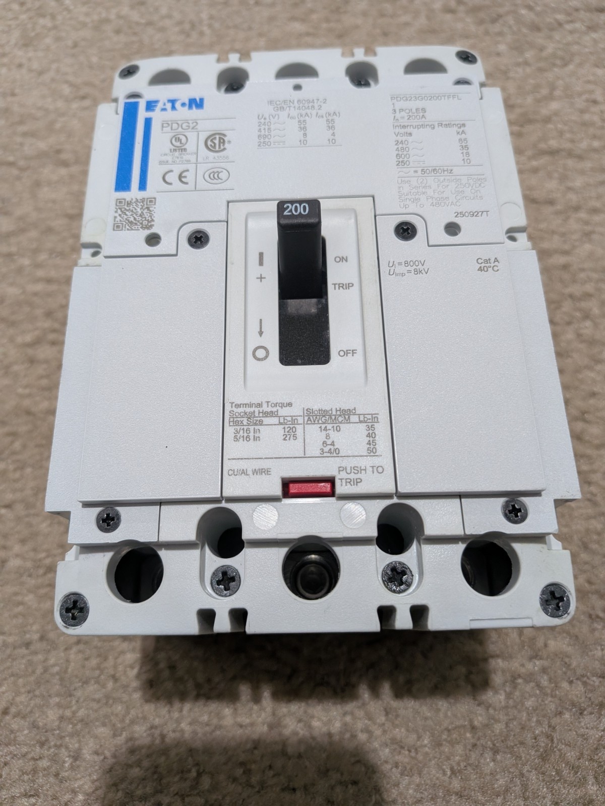 EATON     PDG23F0200TFFL  200A ciruit breaker                               