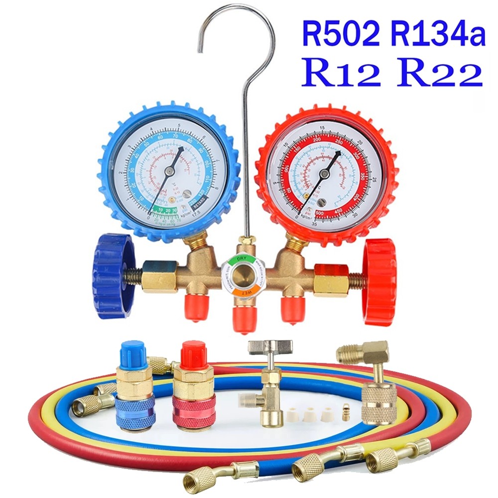 AC Manifold Gauge Set A/C Refrigeration 3 Way Hose For R502 R134a R12 R22