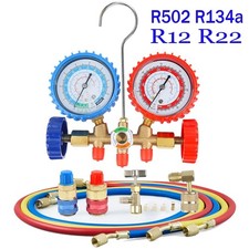 AC Manifold Gauge Set A/C Refrigeration 3 Way Hose For R502 R134a R12 R22 picture