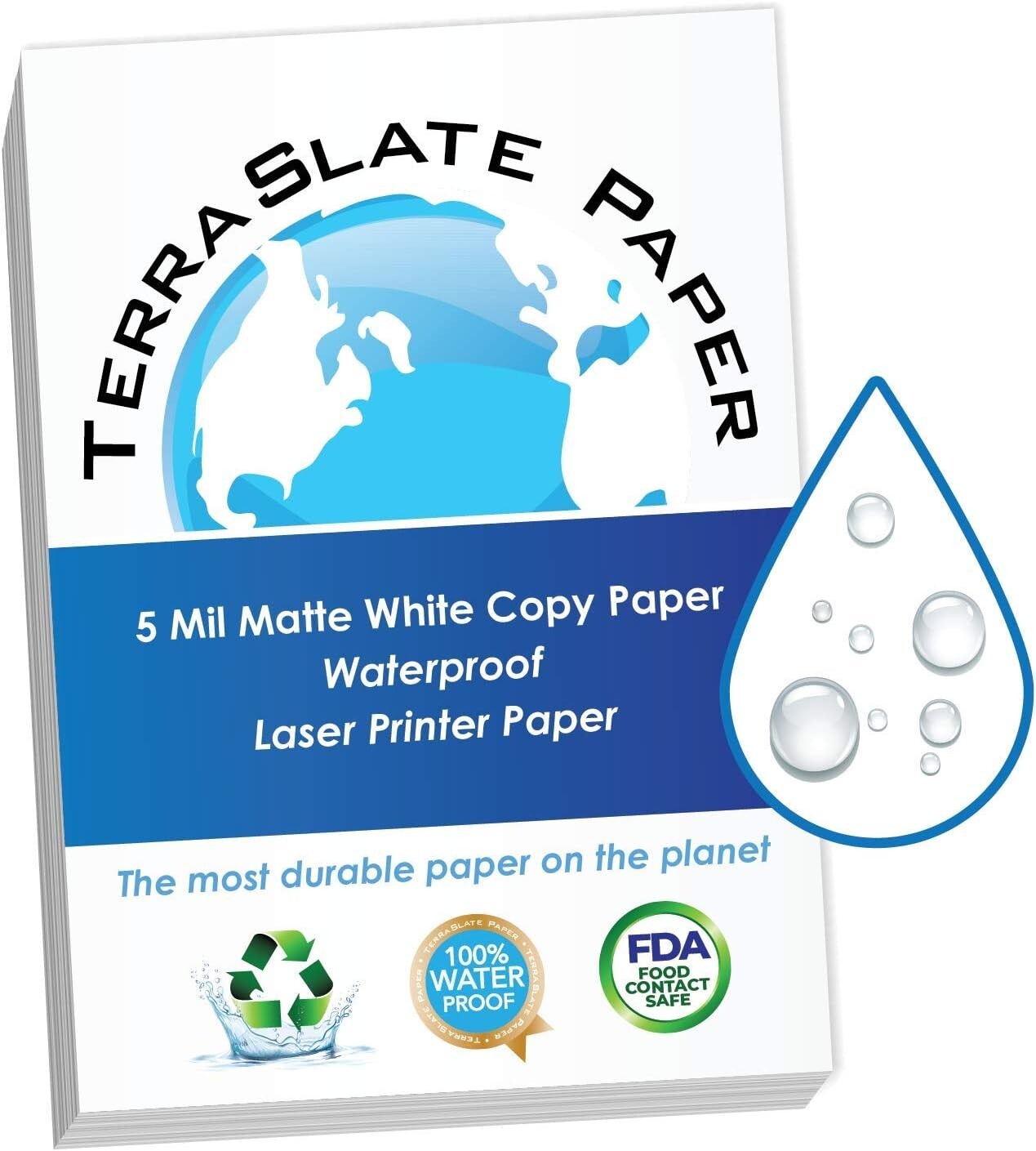 TerraSlate Copy Paper Waterproof Laser Printer Rain Weatherproof 5 Mil 25-Sheets