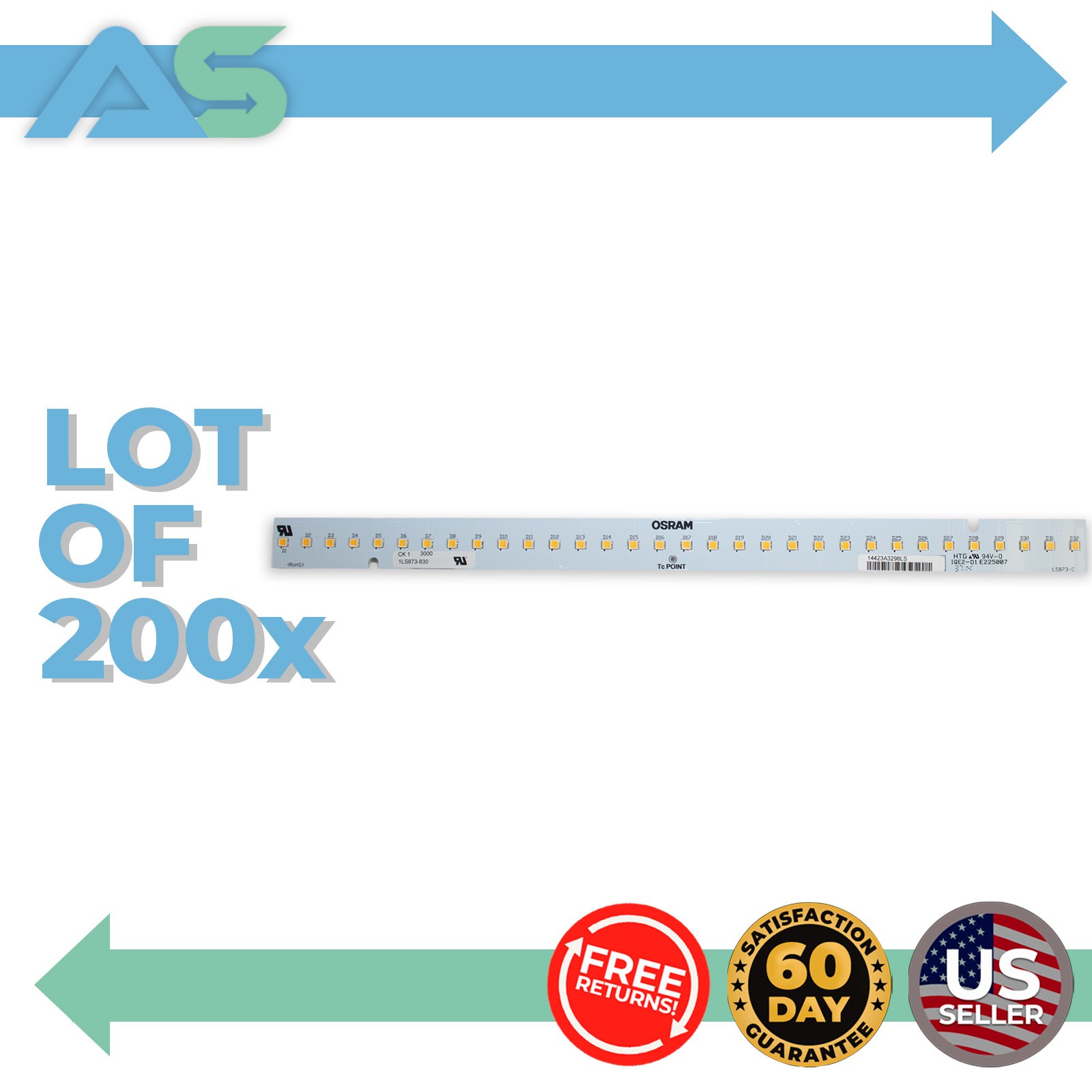 200 Lot Osram Distributed Array 3000K LE16LRE 600 Lumens 302mmx20mm | 1LS873-830 200 Lot Osram Distributed Array 3000K LE16LRE 600 Lumens 302mmx20mm | 1LS873-830