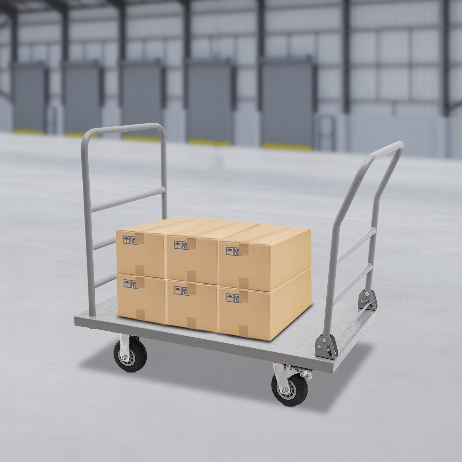 Heavy Duty Push Cart With Detachable Rear Guardrail, Heavy Duty Platform Truck