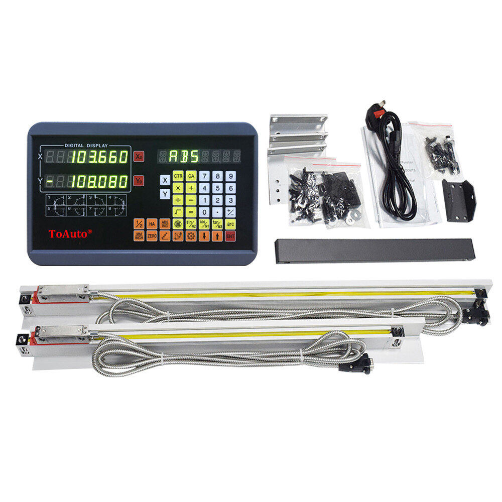 TOAUTO 2 Axis DRO Kit Digital Readout+2pcs TTL Glass Linear Scale for CNC Mill