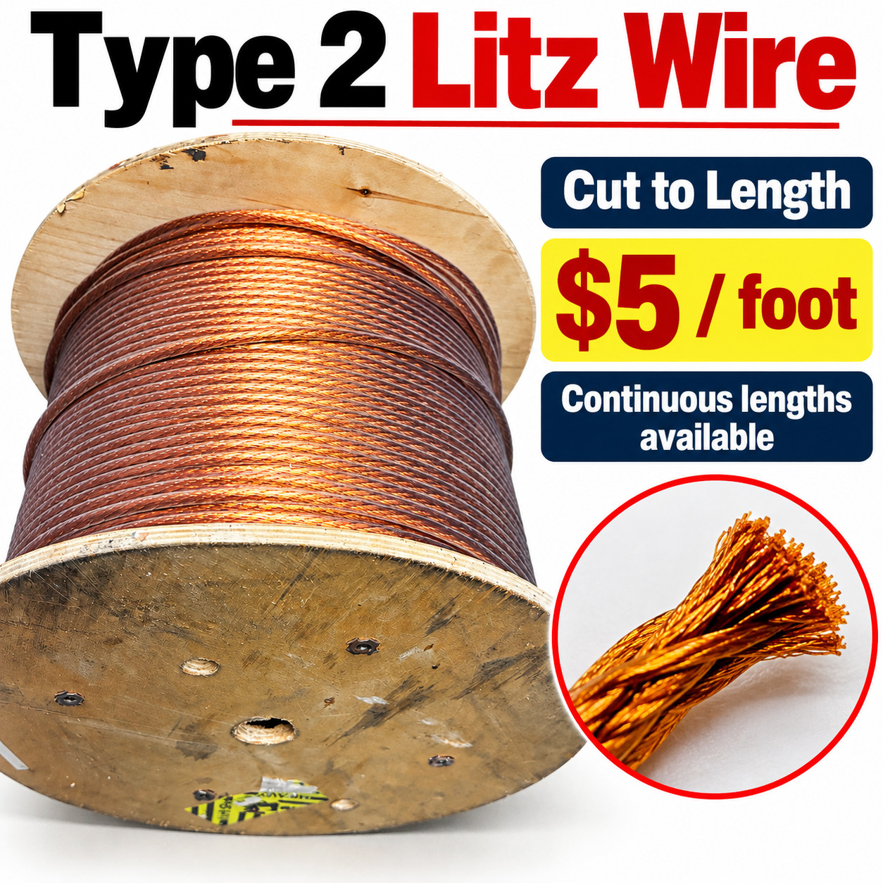 New England Wire Type 2 Litz Copper Wire Clear Jacket Cut to Length Per Foot New England Wire Type 2 Litz Copper Wire Clear Jacket Cut to Length Per Foot