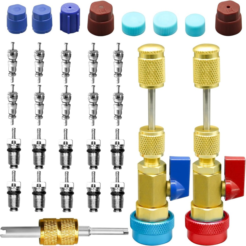 31Pcs R134A High Low Pressure Valve Core Remover Installer Kit with A/C Port Cap