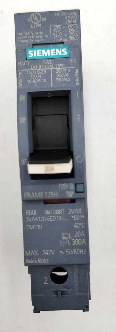 Siemens 3VA4120-6ED14-0AA0 Circuit Breaker 20A 1P 347V NEW
