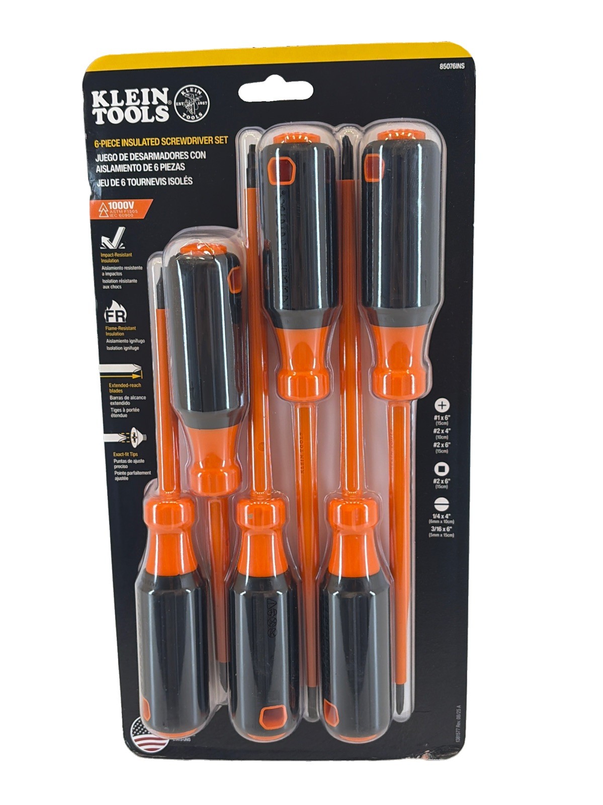 Klein Tools Insulated Screwdriver Set 1000V 6 Piece 85076INS Cushion Grip