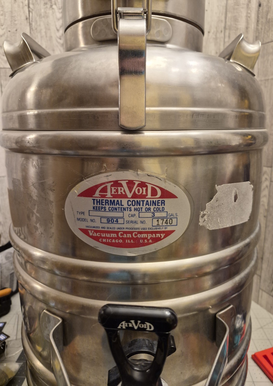 Vintage AerVoid 904 3 Gallon Thermal Liquid Carrier Stainless Steel Vacuum Can
