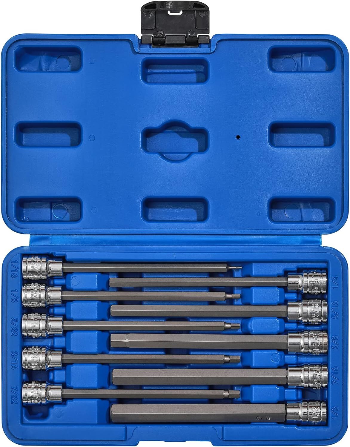 CASOMAN 10 Pieces 3/8 Inch Drive Long Hex Bit Socket Set, 1/16 10PCS SAE 