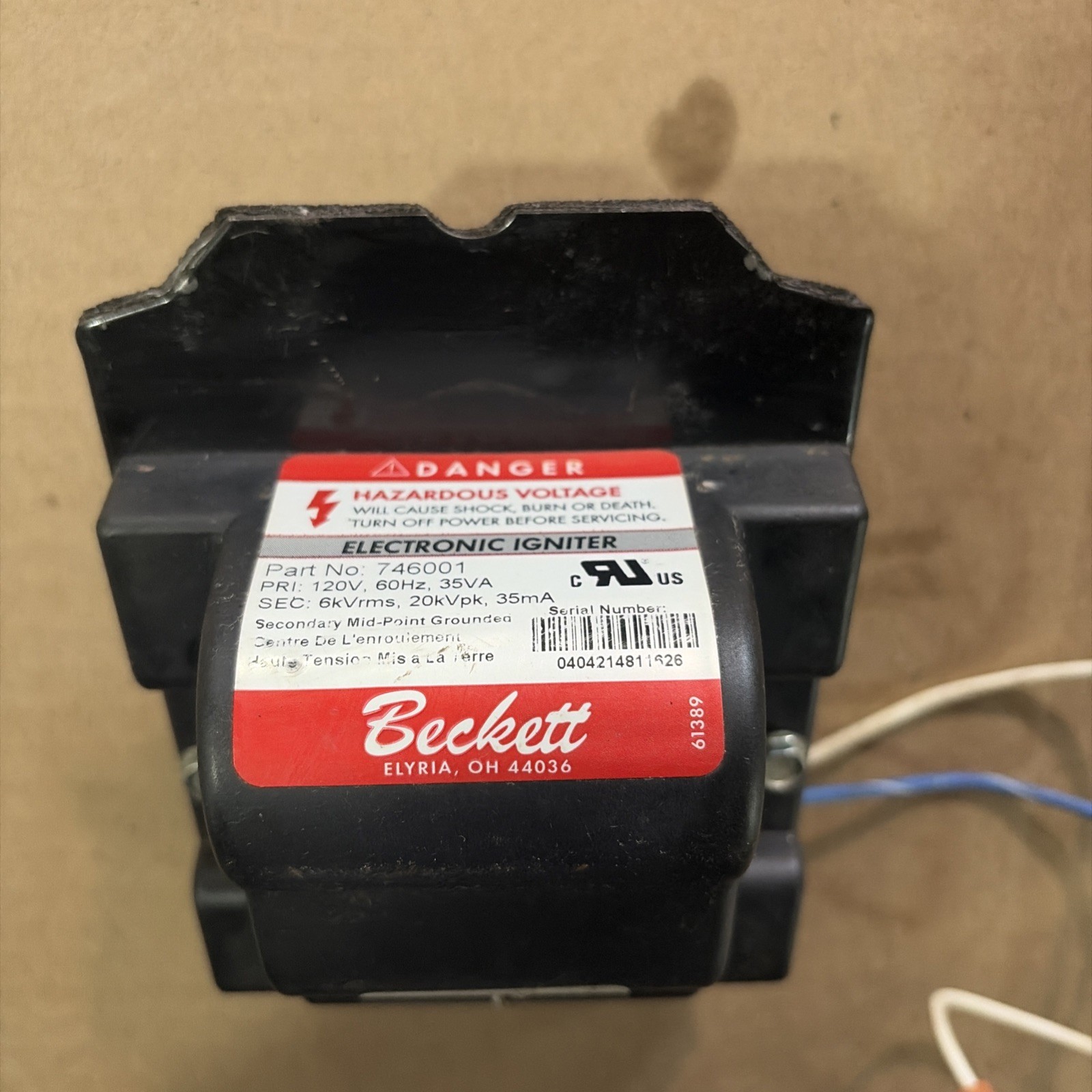 Beckett 51824U 120VAC 60Hz Electronic Oil Ignitor 51771U 746001 746004 Beckett 51824U 120VAC 60Hz Electronic Oil Ignitor 51771U 746001 746004