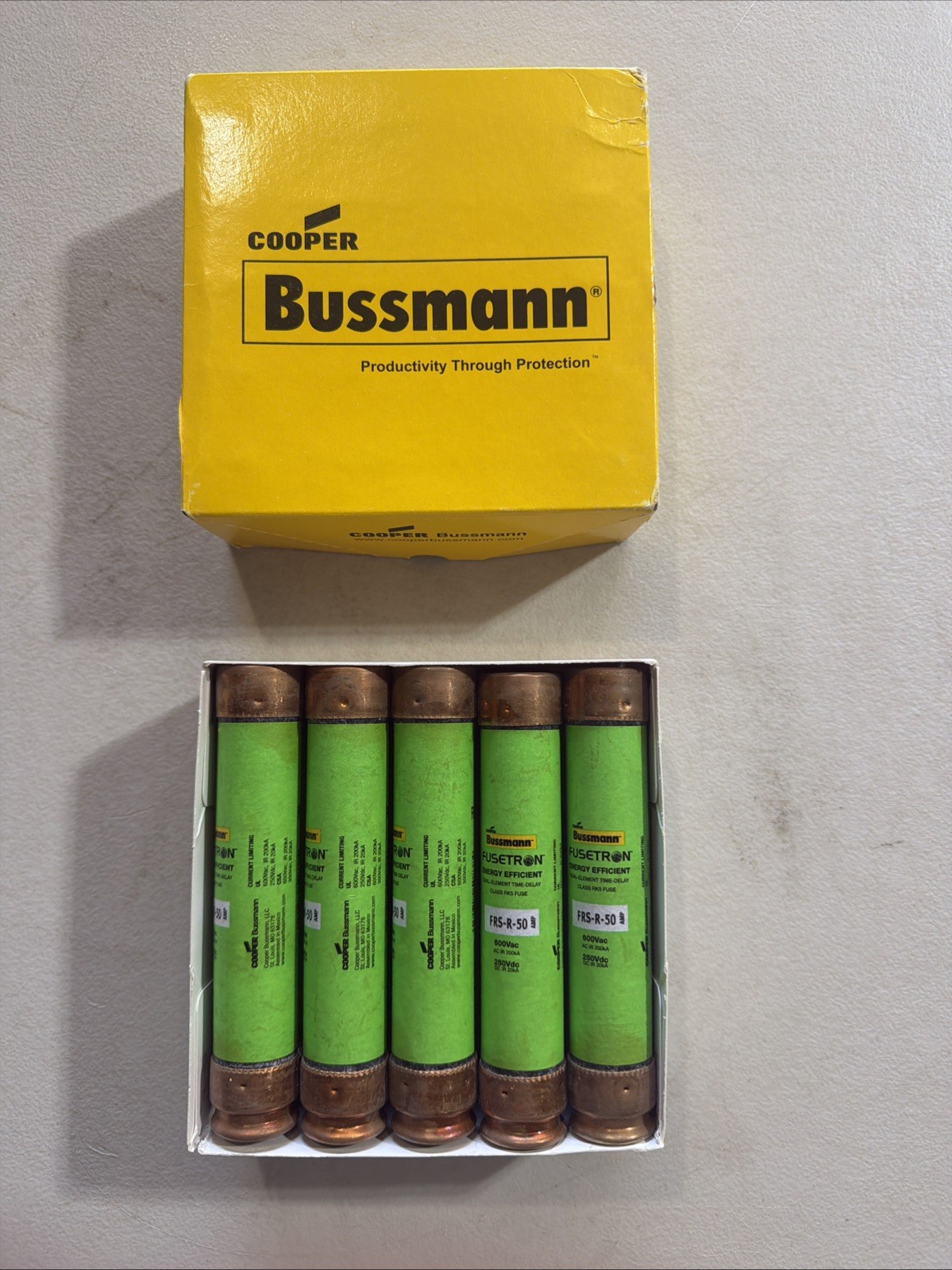 Bussmann Fusetron Copper Fuse FRS-R-50 50 Amp 600v Dual Element Class RK5 New