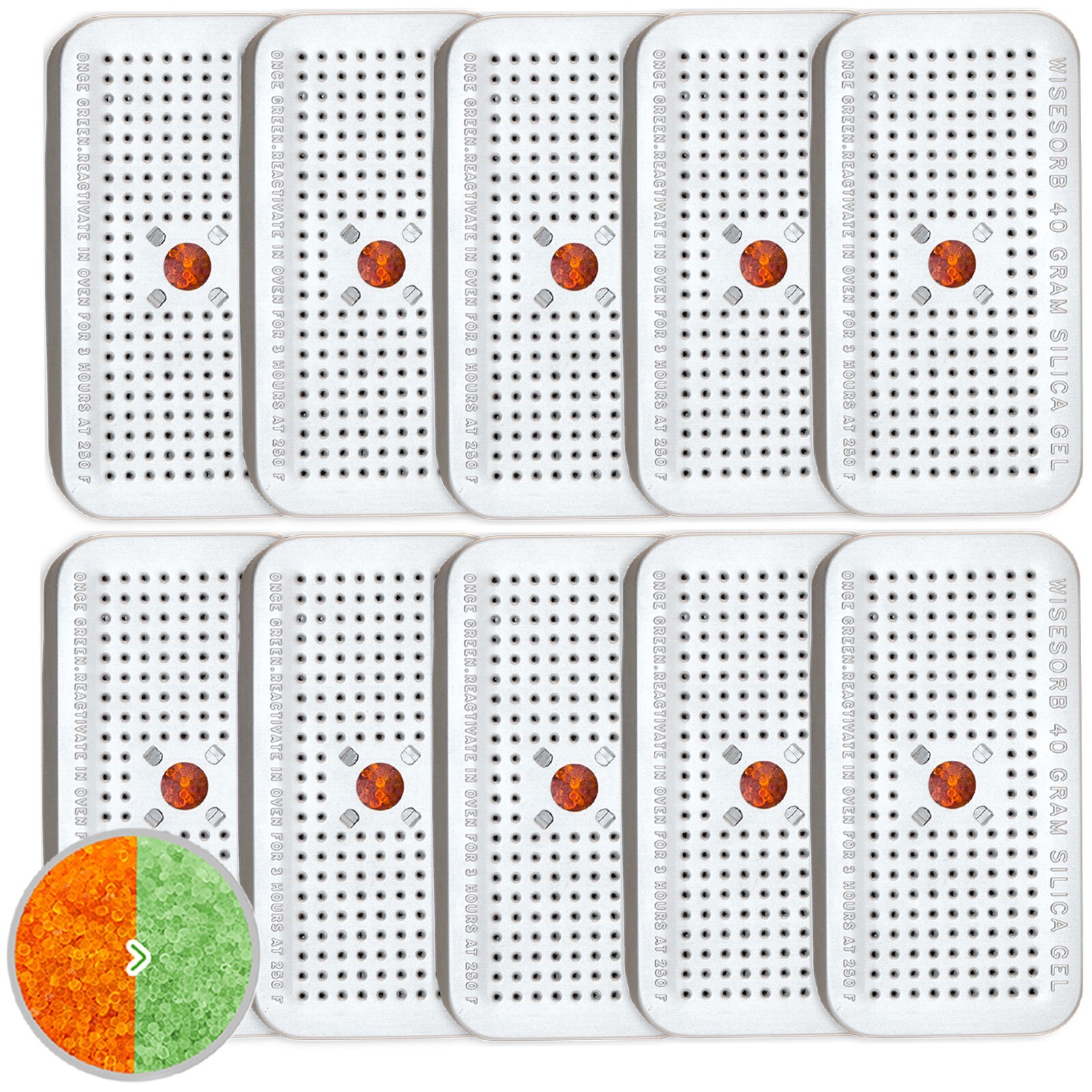 40 Gram 10 Pack Silica Gel Canister Reusable Indicating Desiccant Dehumidifier