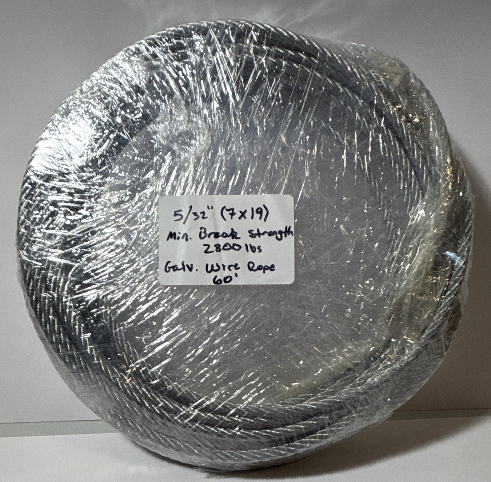 5/32 in Galvanized Steel Wire Rope 7x19 60 ft 2800 lb Break Strength