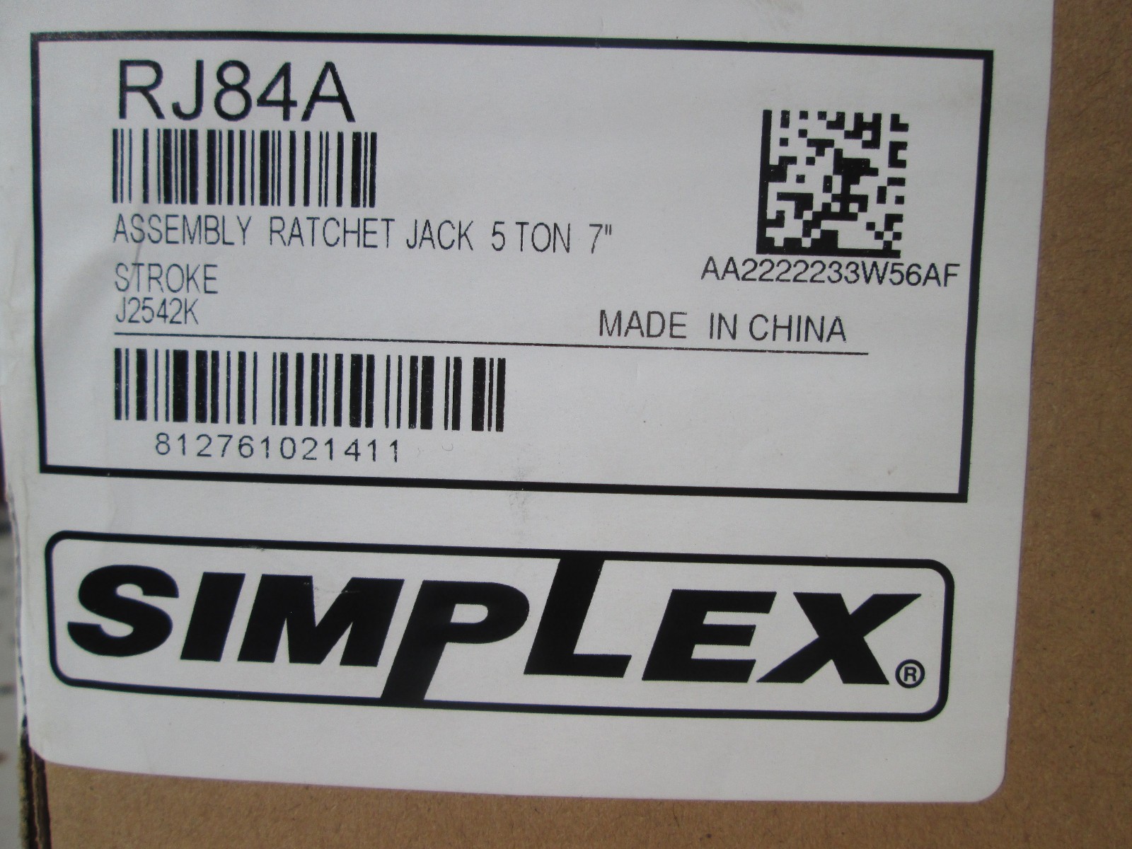 Simplex Mechanical Ratchet Jack, 5 ton Load, 14 in, 21 in, 7 In New 