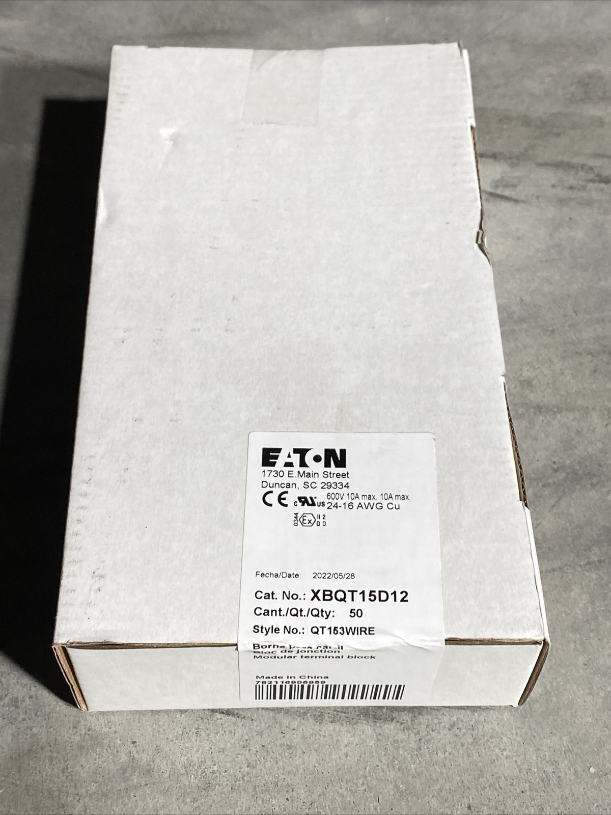 Eaton Multi-Conductor Terminal Blocks XBQT15D12 3-Wire New 24-16 AWG CU 50 Count