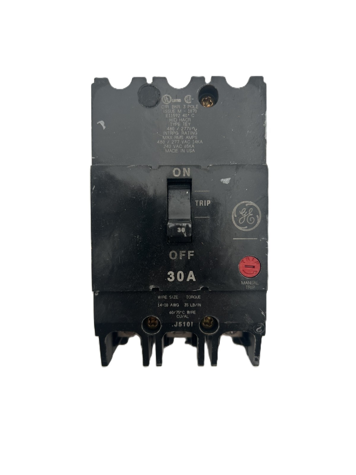 GE TEY330 Circuit Breaker 30A 3-Pole 480/277VAC