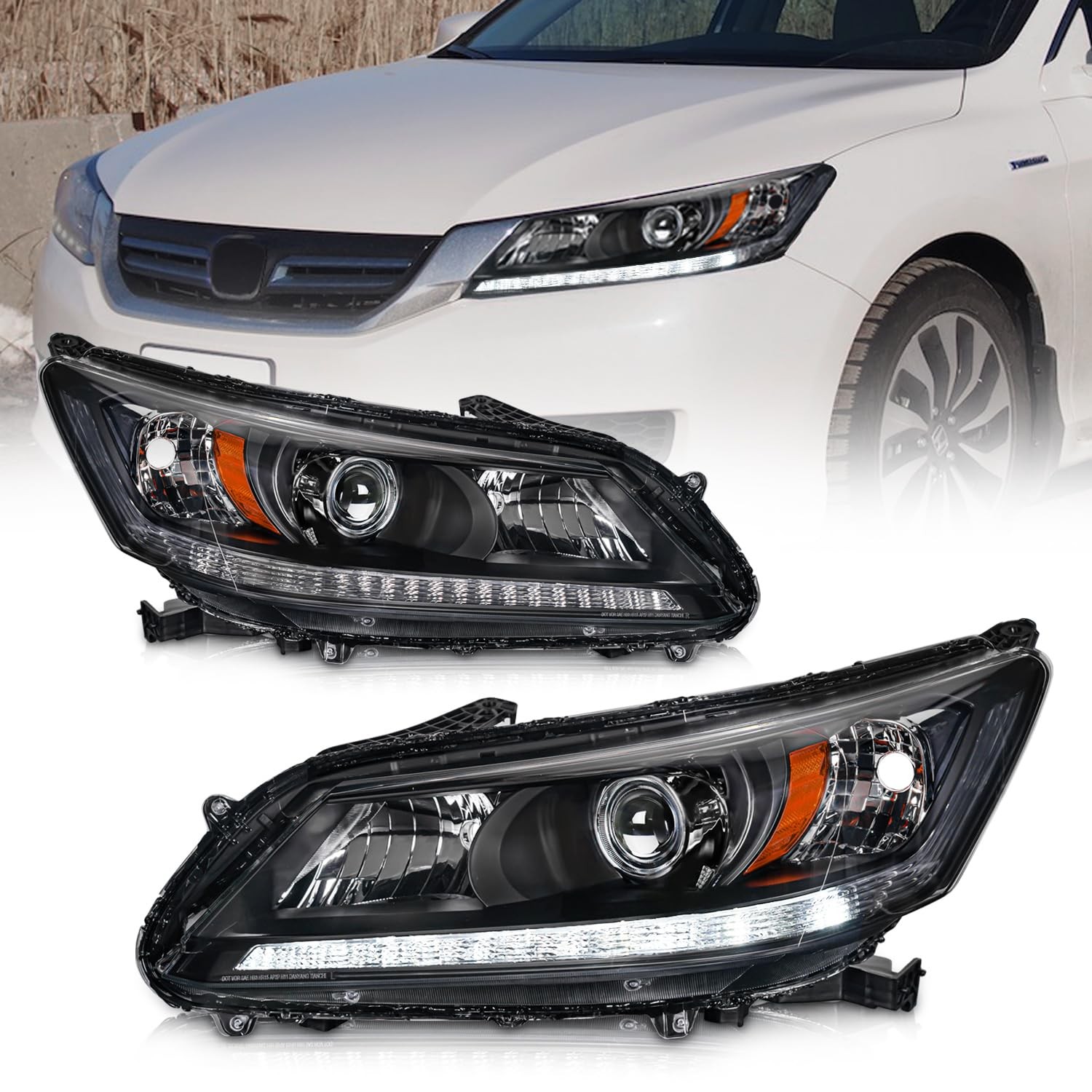 Headlights Assembly for Honda Accord 2013 2015 Sedan 4 Door LED DRL Halogen Used