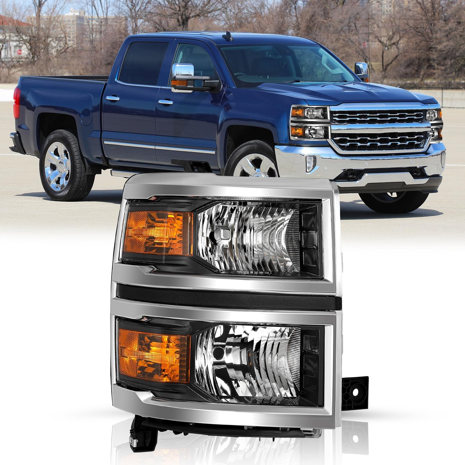 Upgraded Headlights for 2014 2015 Chevy Silverado 1500 Halogen Chrome Right Side