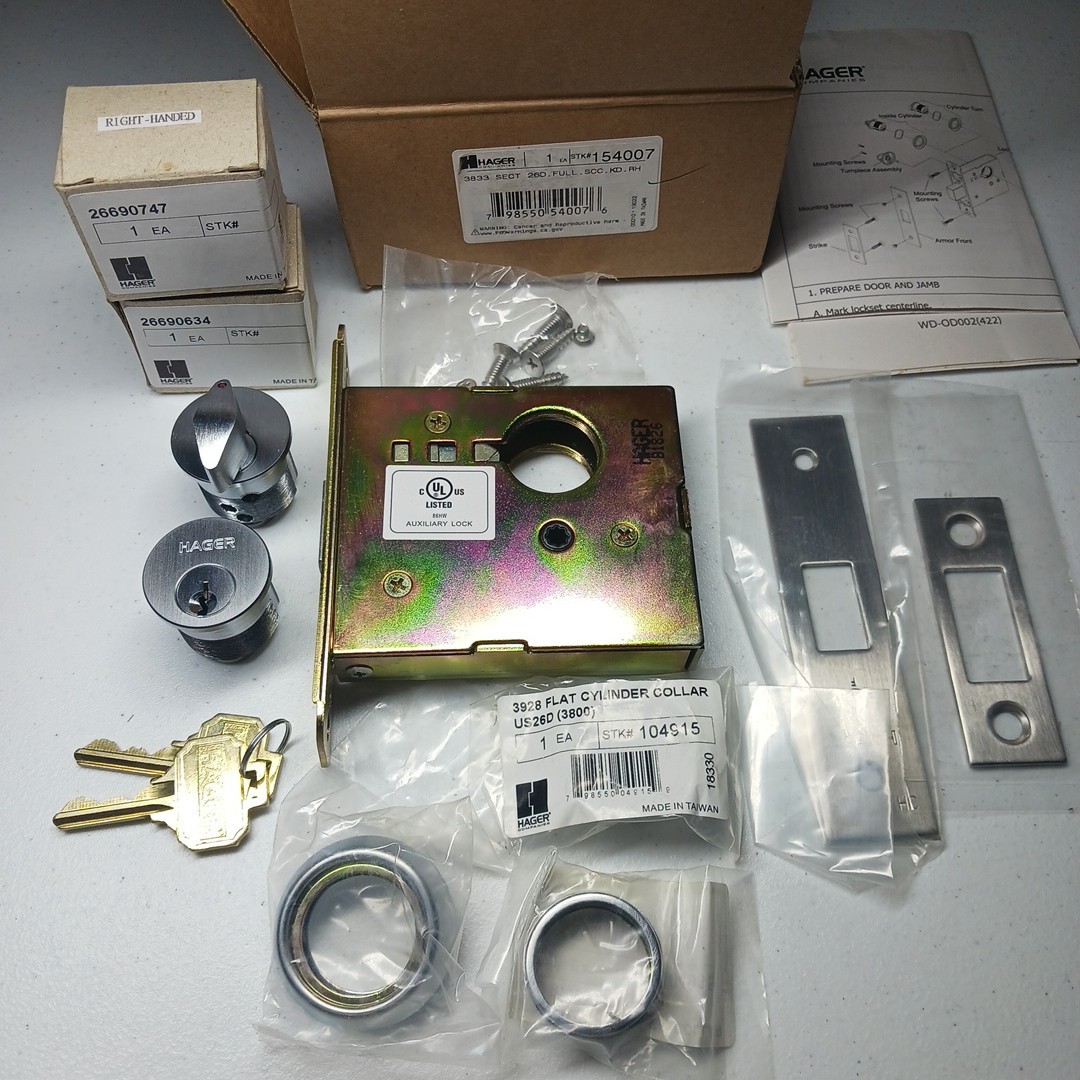 HAGER 3800 Series Brass Small Case Mortise Deadlock Keyed Outside Thumb Turn In