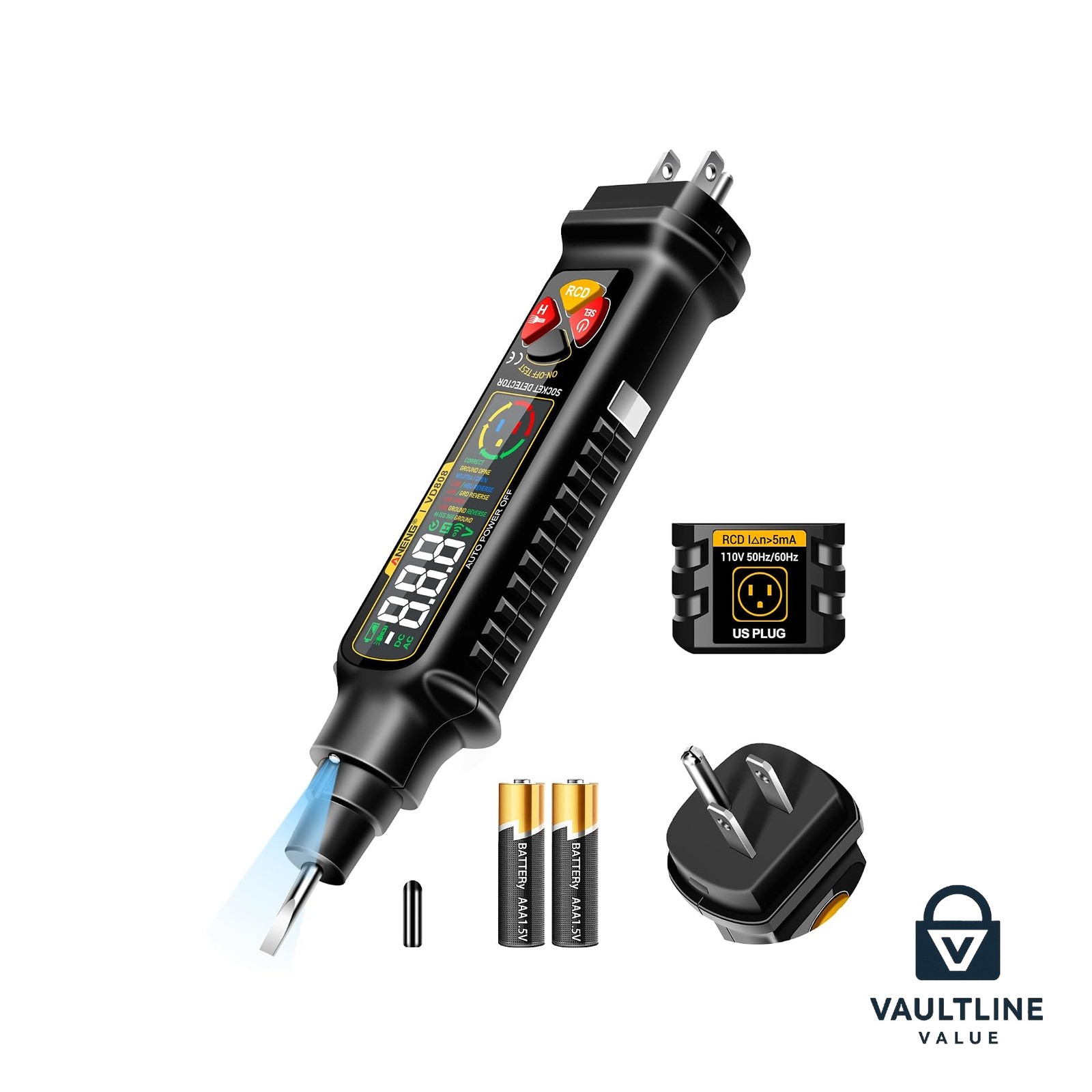 Non-Contact Voltage Tester 2-in-1 AC 2-440V LCD Display Pocket Tool