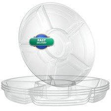 Plasticpro 6 Sectional Round Clear Plastic Serving Tray Pack of 8 picture