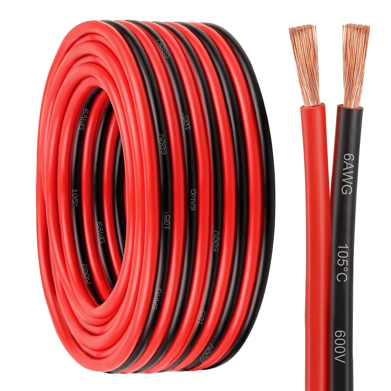 6 Gauge Wire 2 Conductors Copper Wire, 6 AWG Battery Cable Oxygen Free Copper Wi