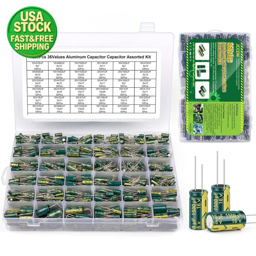 925Pcs Aluminum Electrolytic Capacitor Assortment Kit 36 Values 1uF-1000uF 925Pcs Aluminum Electrolytic Capacitor Assortment Kit 36 Values 1uF-1000uF