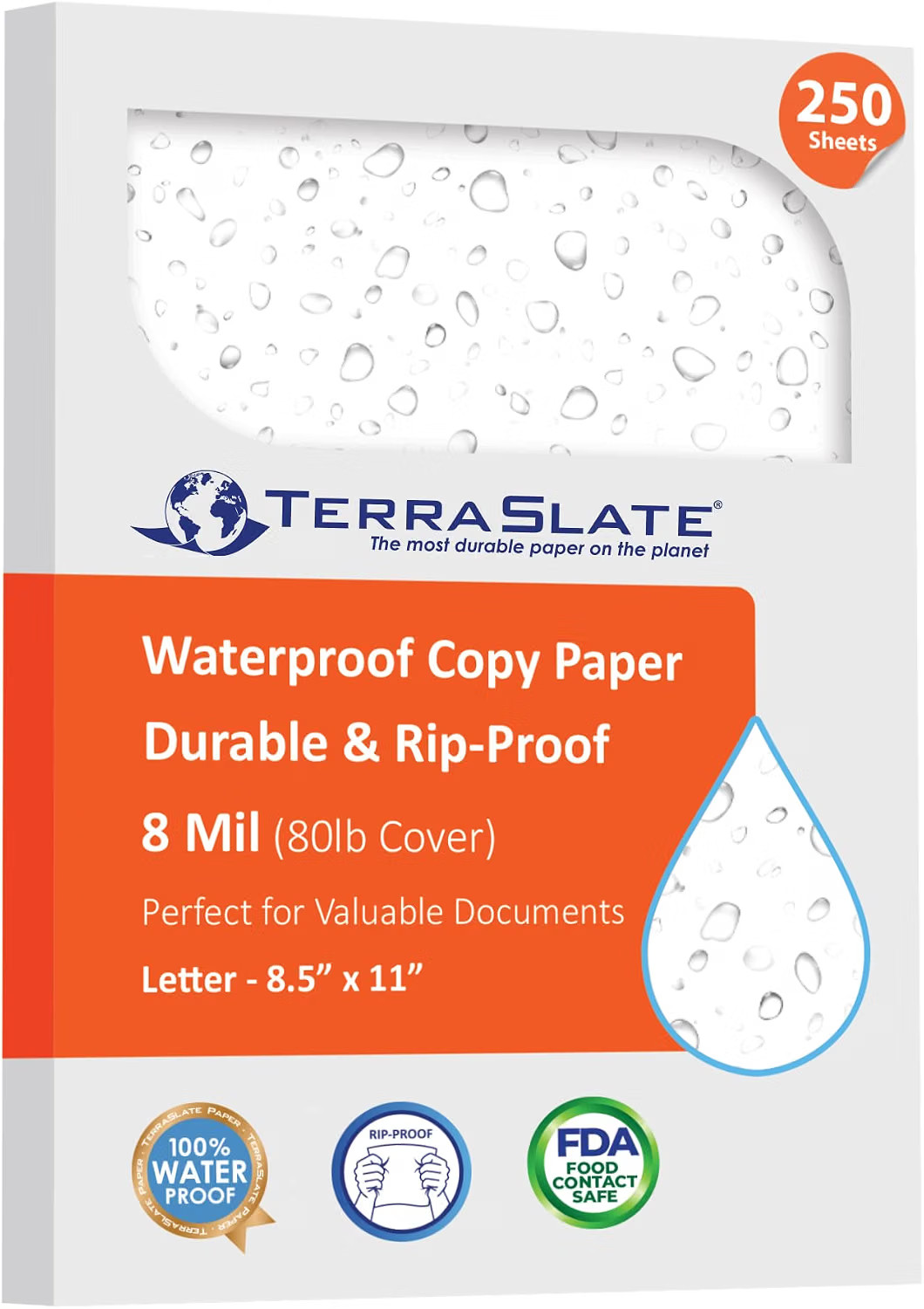 TerraSlate Premium Waterproof Printer Paper, 8mil 8.5” X 11” Durable Heavy Duty